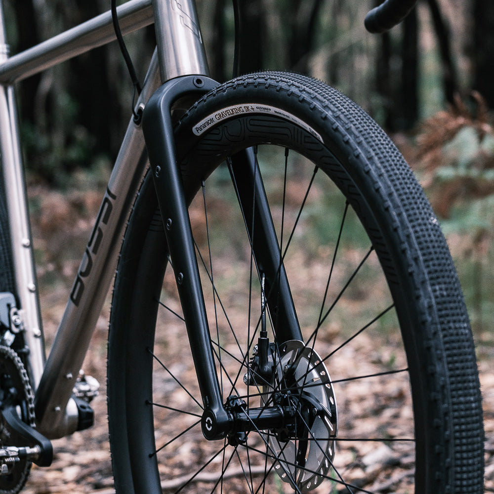 Titanium gravel frame and carbon wheelset